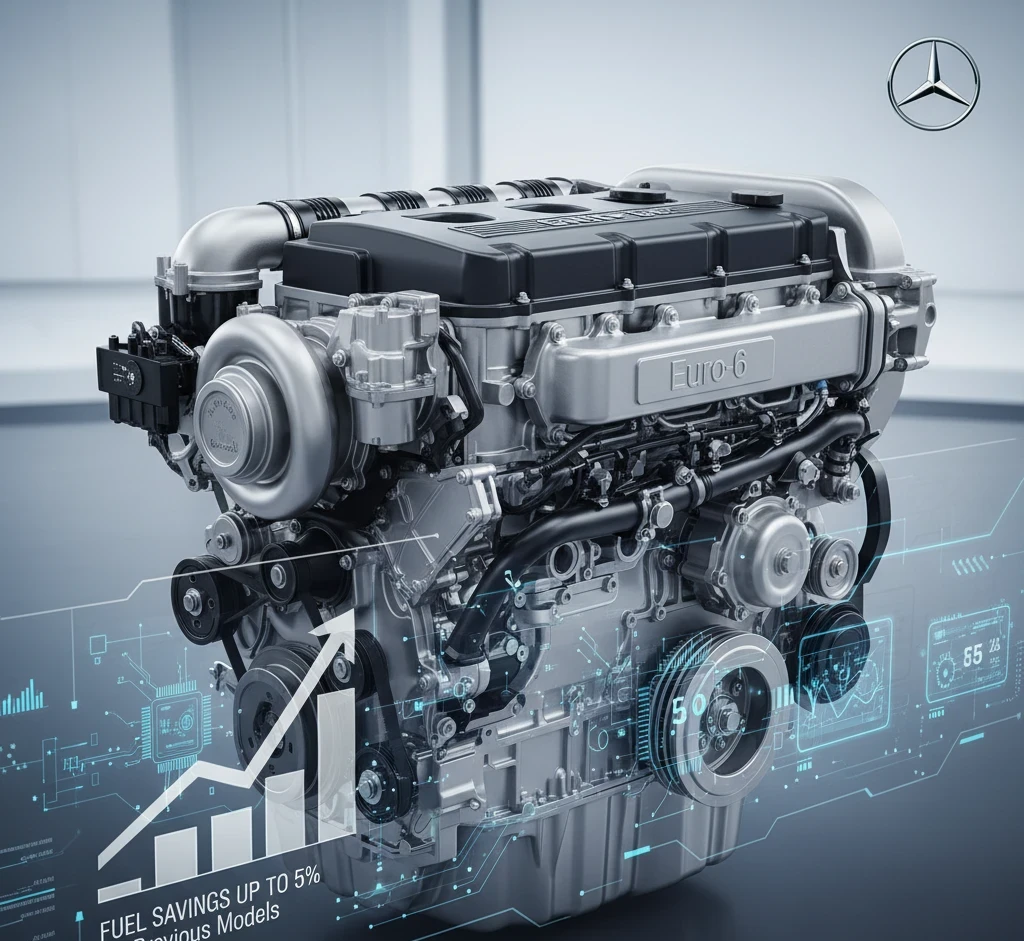 Двигатель Mercedes-Benz Actros Euro-6: экономия топлива до 5% благодаря инновационным технологиям.