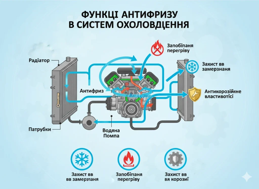 Функції антифризу в системі охолодження автомобіля: захист від замерзання, перегріву та корозії