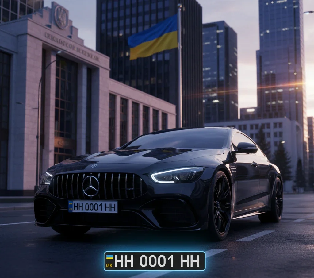 Чорний преміальний автомобіль з НН-номерами біля урядового будинку: що означають НН-номери в Україні 2026 і кому вони належать?