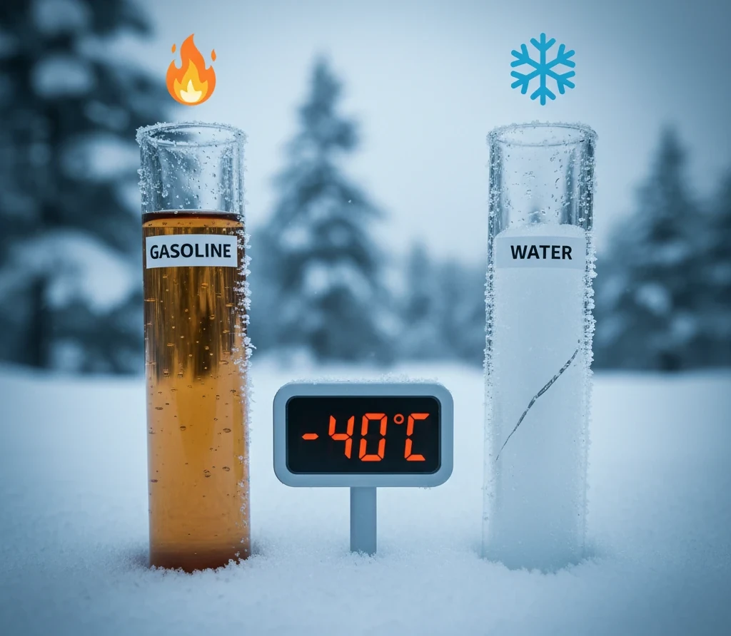 Порівняння бензину та води при -40°C: вода замерзає, а бензин залишається рідким. Чому так відбувається?