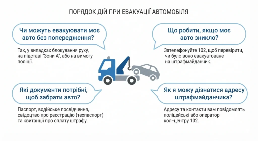 Часті запитання про евакуацію автомобілів: чи можна евакуювати без попередження та як повернути машину